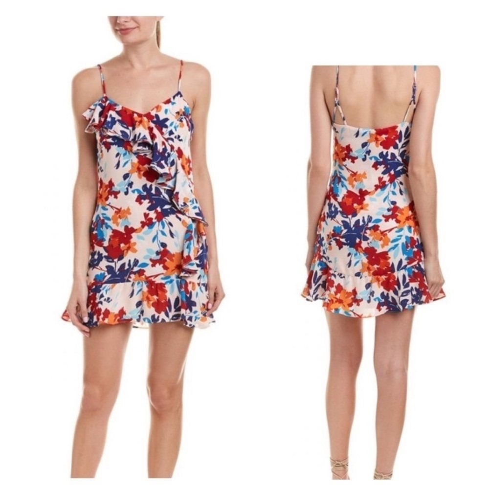 Parker peach blossom adjustable straps sun dress with ruffle detail size large